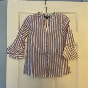 Modcloth Professional Pizzazz Button Down Shirt Multicolor Ruffle Size XXS NWT